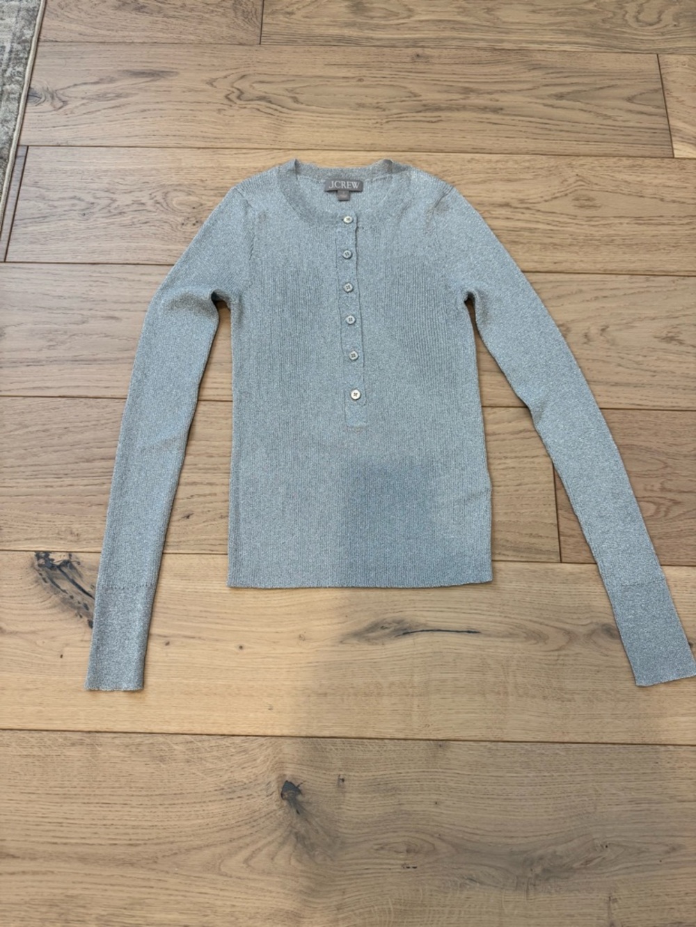 J. Crew Metallic Silver Long-Sleeve Henley Knit Top